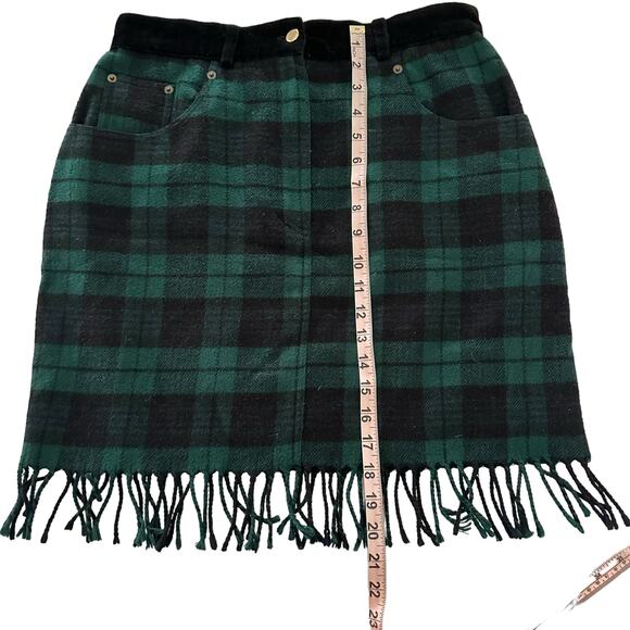 90s Express Green Plaid Skirt Fringe Velvet Waist Italy Fits Like Small Grunge - Picture 3 of 7